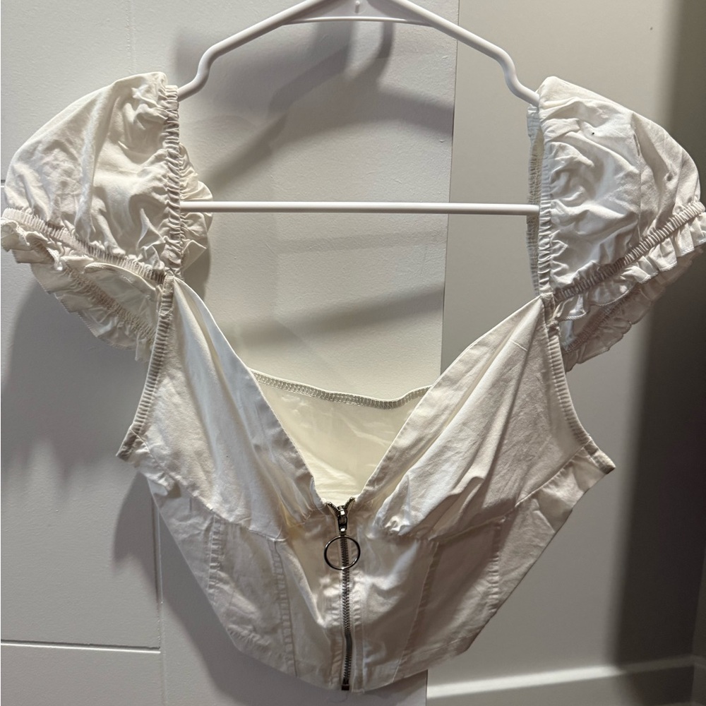 White Zip Up Corset Crop Top